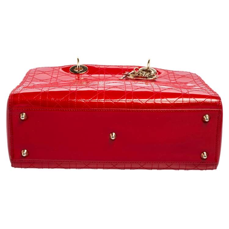 Pre Owned Dior Red Ultramatte Cannage Quilted Patent Leather Large Lady Dior Tote
