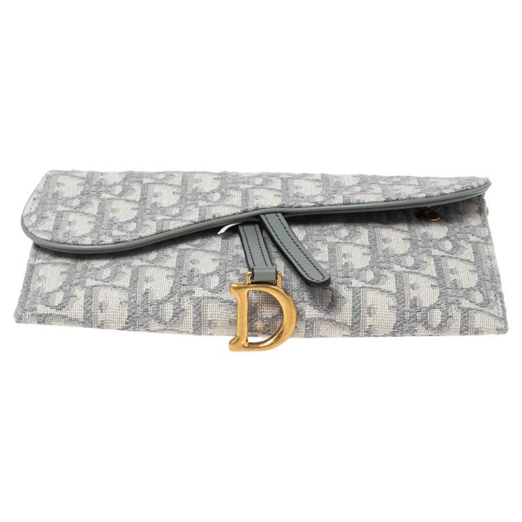 Pre Owned Dior Grey Oblique Jacquard Canvas Saddle Long Wallet w/Chain