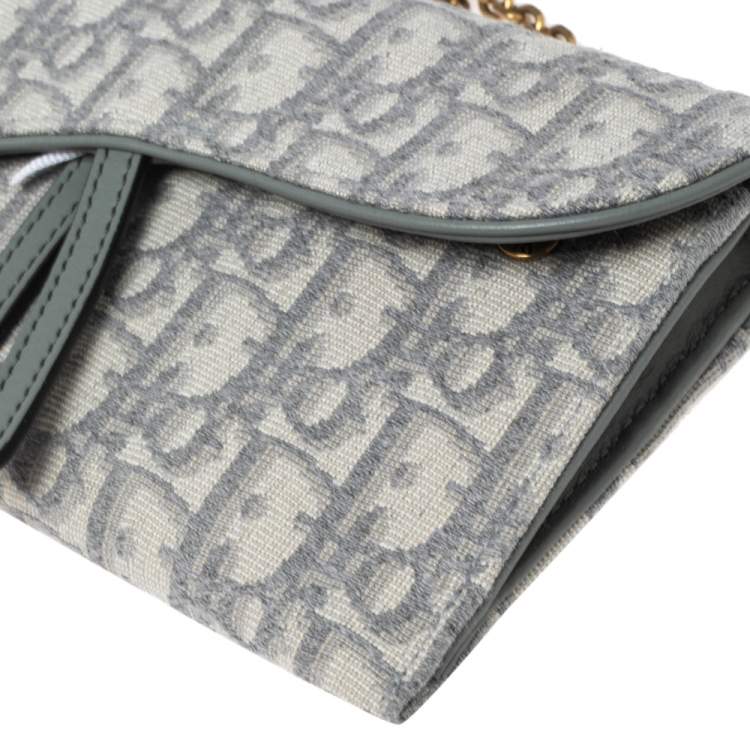 Pre Owned Dior Grey Oblique Jacquard Canvas Saddle Long Wallet w/Chain