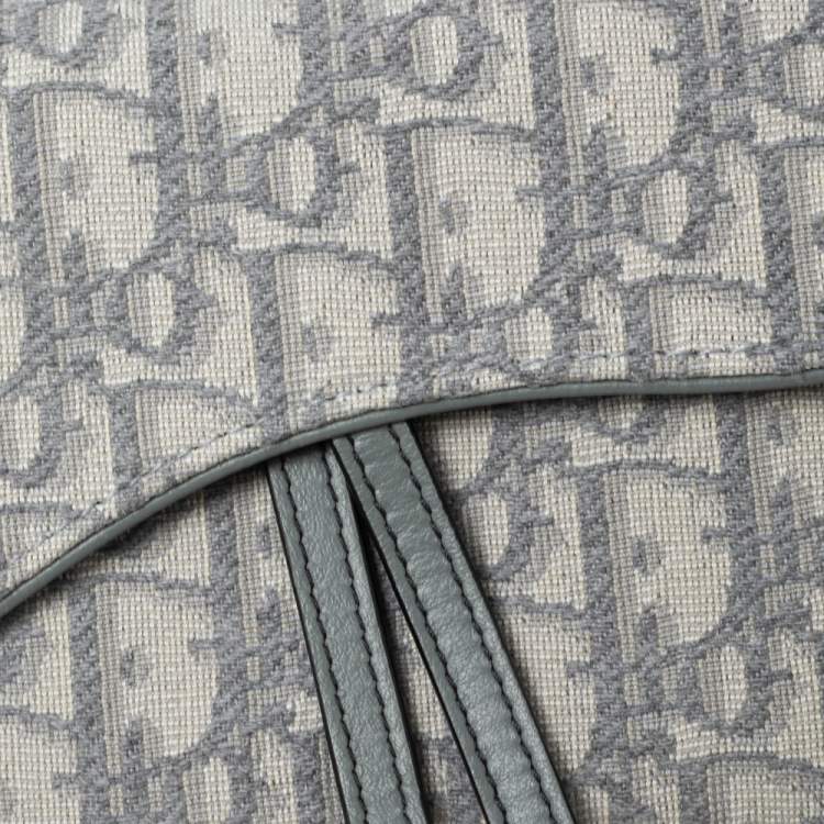 Pre Owned Dior Grey Oblique Jacquard Canvas Saddle Long Wallet w/Chain