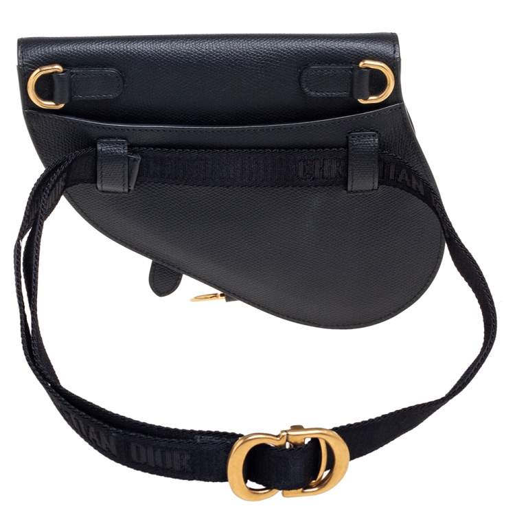 Pre Owned Dior Black Leather Saddle Belt Bag
