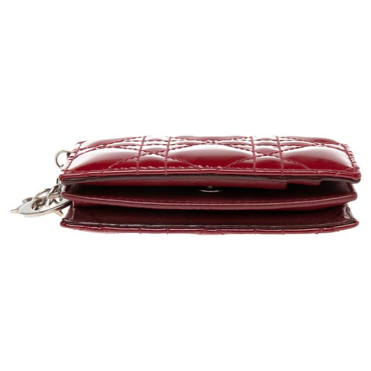 Pre Owned Dior Red Cannage Patent Leather Mini Lady Dior Card Case