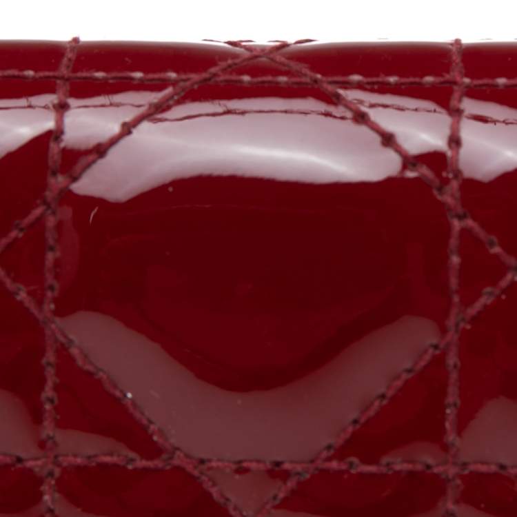 Pre Owned Dior Red Cannage Patent Leather Mini Lady Dior Card Case