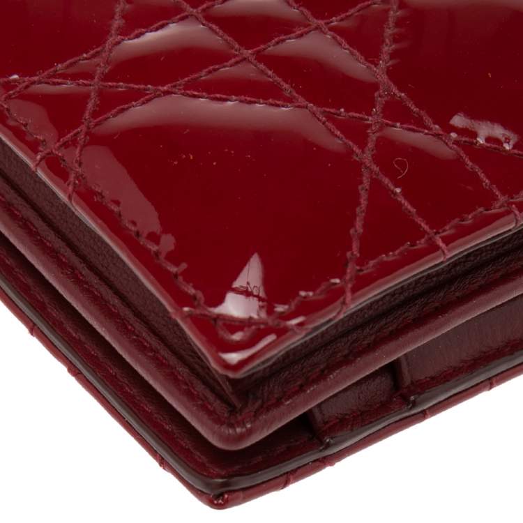 Pre Owned Dior Red Cannage Patent Leather Mini Lady Dior Card Case