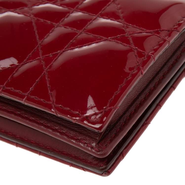 Pre Owned Dior Red Cannage Patent Leather Mini Lady Dior Card Case