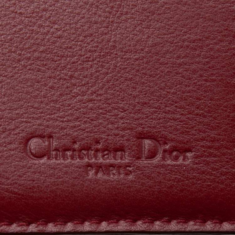 Pre Owned Dior Red Cannage Patent Leather Mini Lady Dior Card Case