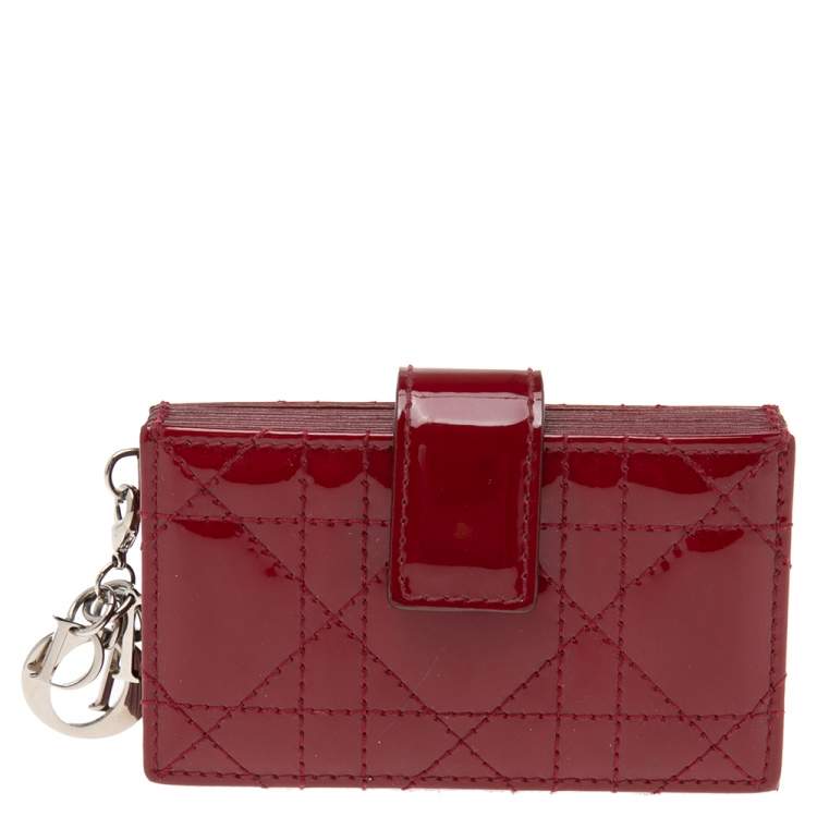 Authentic Dior 5 Gusset Card Holder - Patent Red