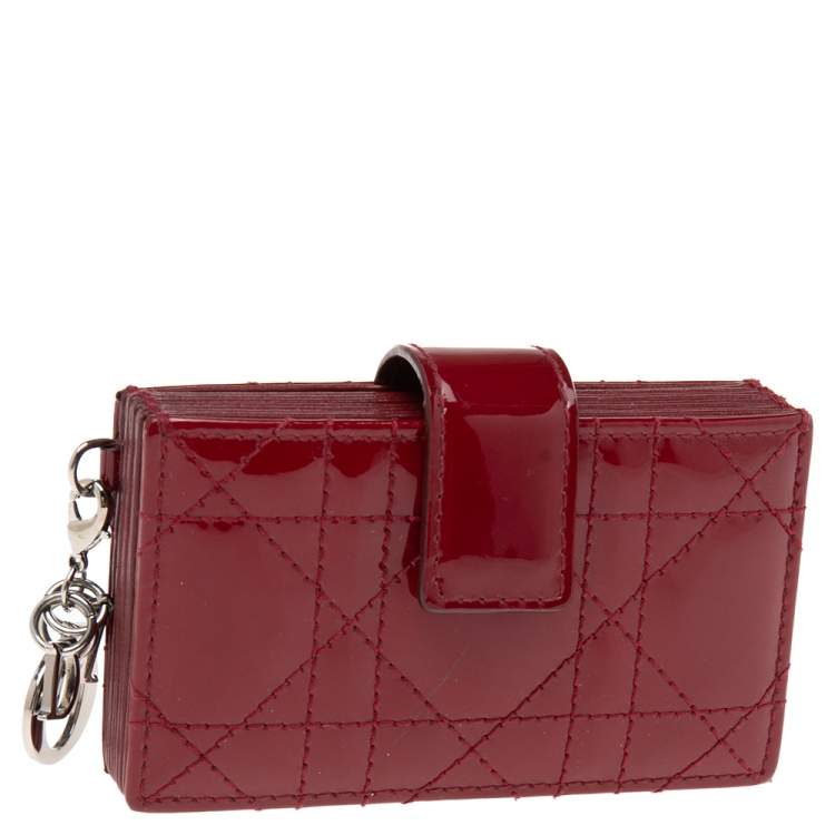 Pre Owned  Dior Red Cannage Patent Leather Lady Dior Gusset Card Case 