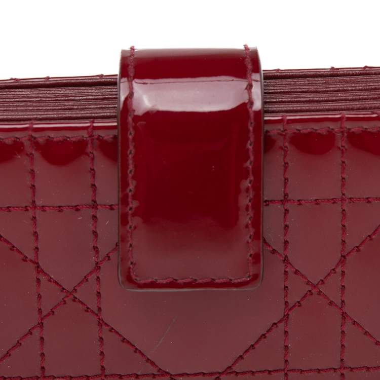 Pre Owned  Dior Red Cannage Patent Leather Lady Dior Gusset Card Case 