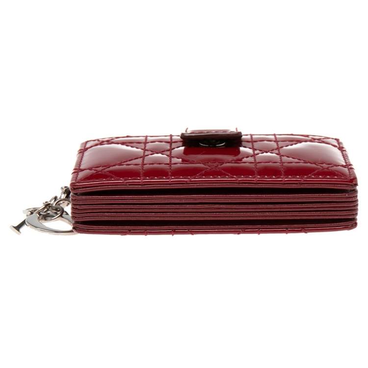 Pre Owned  Dior Red Cannage Patent Leather Lady Dior Gusset Card Case 