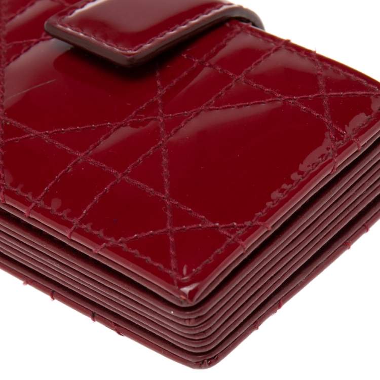 Pre Owned  Dior Red Cannage Patent Leather Lady Dior Gusset Card Case 