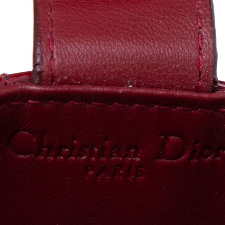 Pre Owned  Dior Red Cannage Patent Leather Lady Dior Gusset Card Case 
