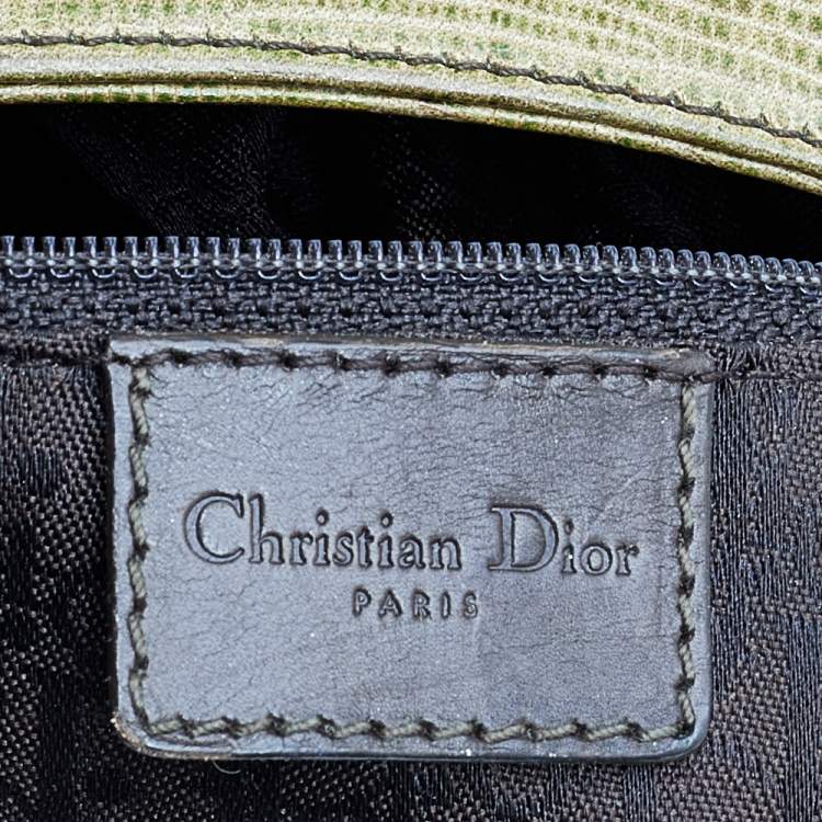 Pre Owned Dior Green Lizard Embossed Leather and Nylon Corset Hobo