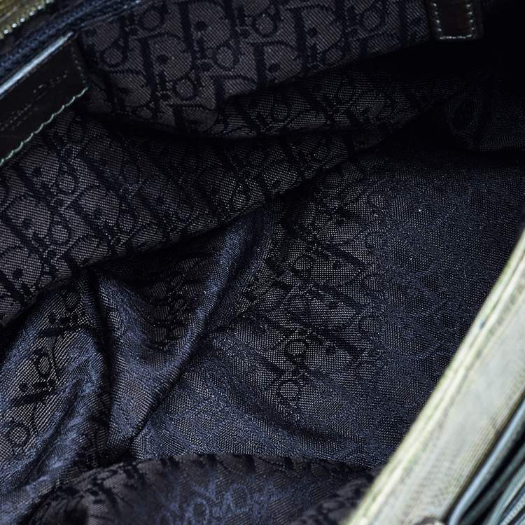 Pre Owned Dior Green Lizard Embossed Leather and Nylon Corset Hobo