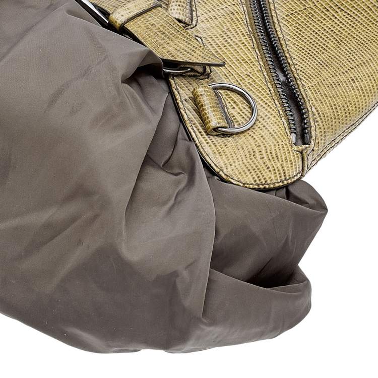 Pre Owned Dior Green Lizard Embossed Leather and Nylon Corset Hobo