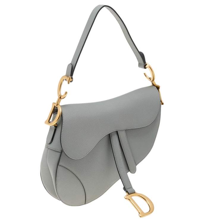 مملوكة مسبقًا Dior Grey Leather Saddle Shoulder Bag