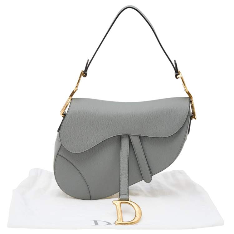 مملوكة مسبقًا Dior Grey Leather Saddle Shoulder Bag