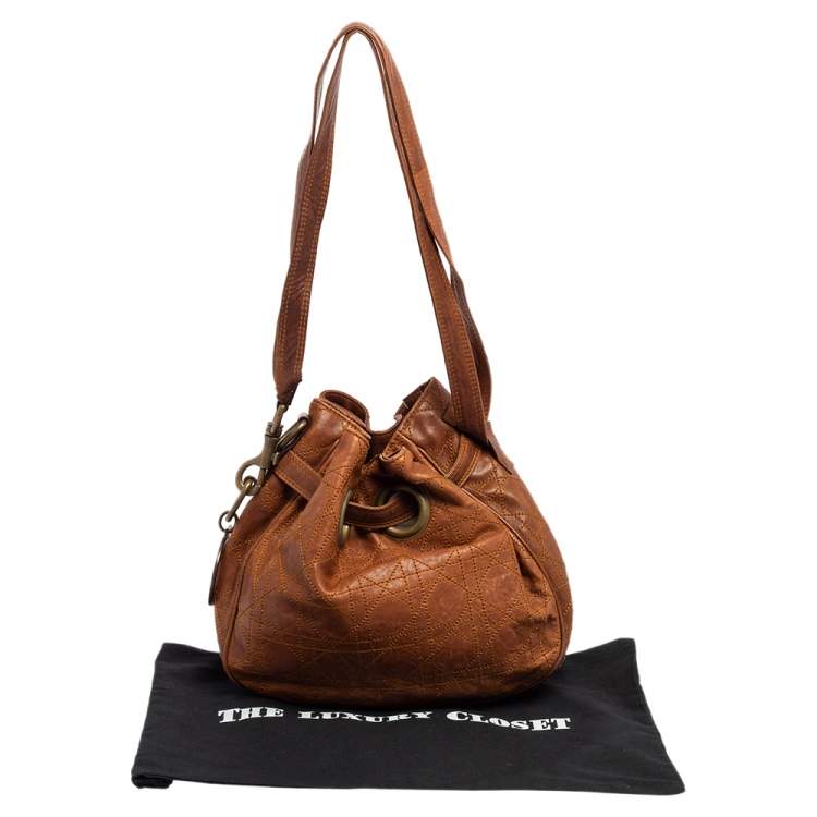 Pre Owned Dior Brown Cannage Leather Drawstring Shoulder Bag