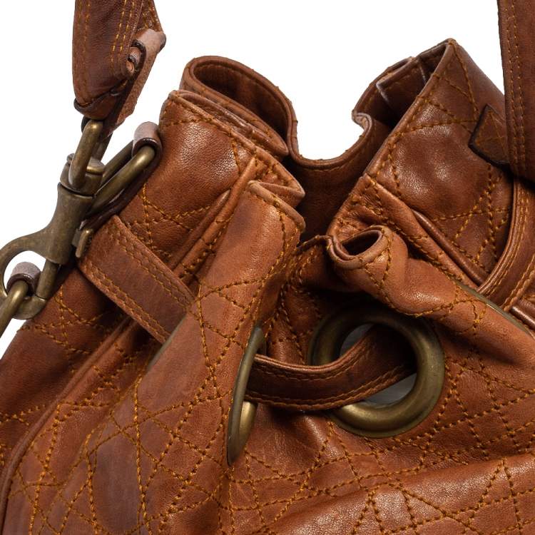 Pre Owned Dior Brown Cannage Leather Drawstring Shoulder Bag
