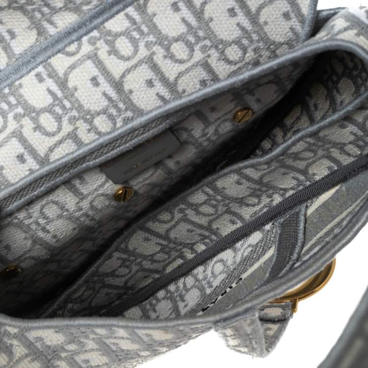 Pre Owned Dior Grey/White Oblique Embroidered Canvas Saddle Bag