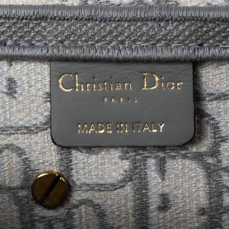 Pre Owned Dior Grey/White Oblique Embroidered Canvas Saddle Bag