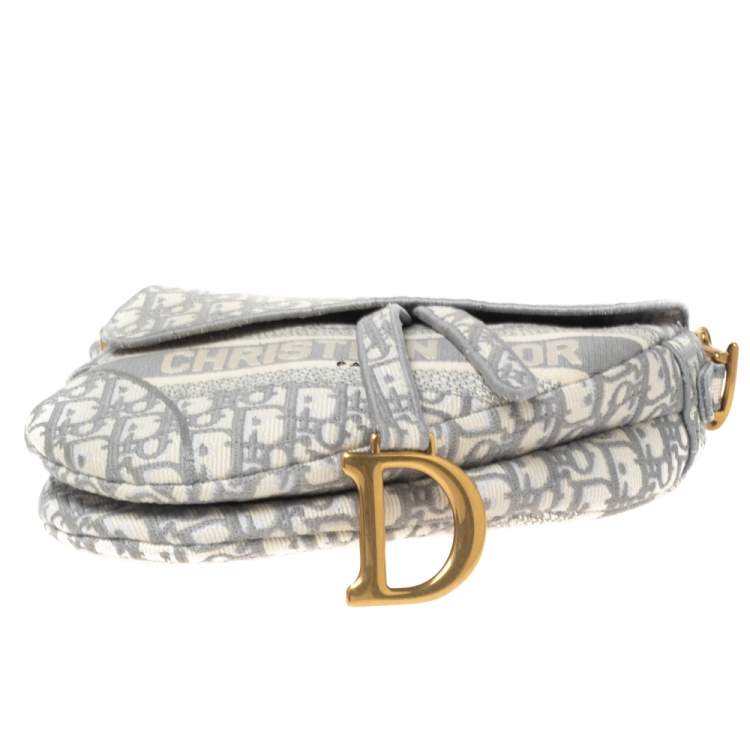Pre Owned Dior Grey/White Oblique Embroidered Canvas Saddle Bag