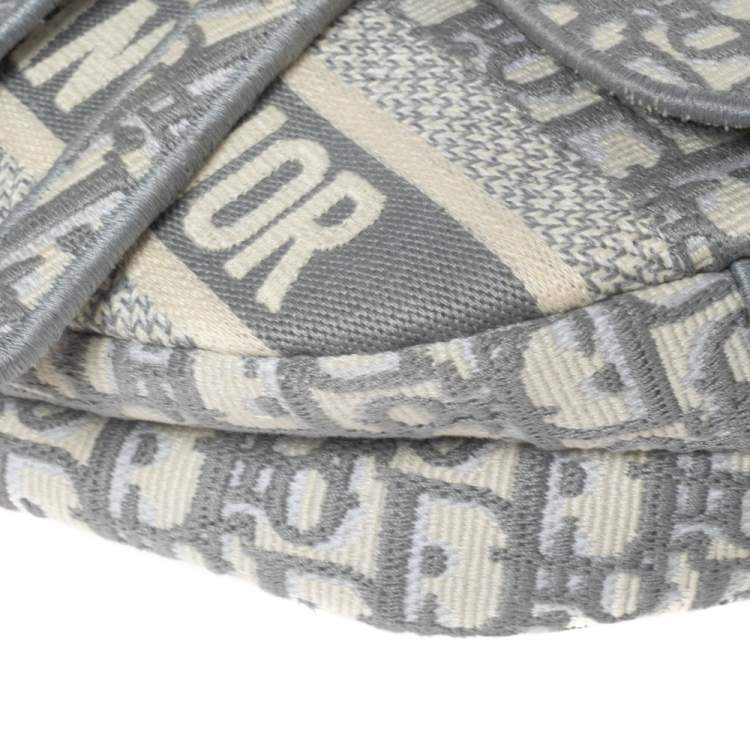 Pre Owned Dior Grey/White Oblique Embroidered Canvas Saddle Bag