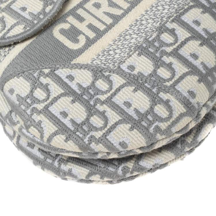 Pre Owned Dior Grey/White Oblique Embroidered Canvas Saddle Bag