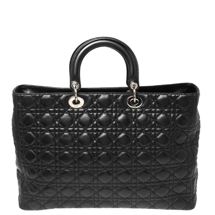 Pre Owned Dior Black Cannage Leather Extra Large Lady Dior Tote