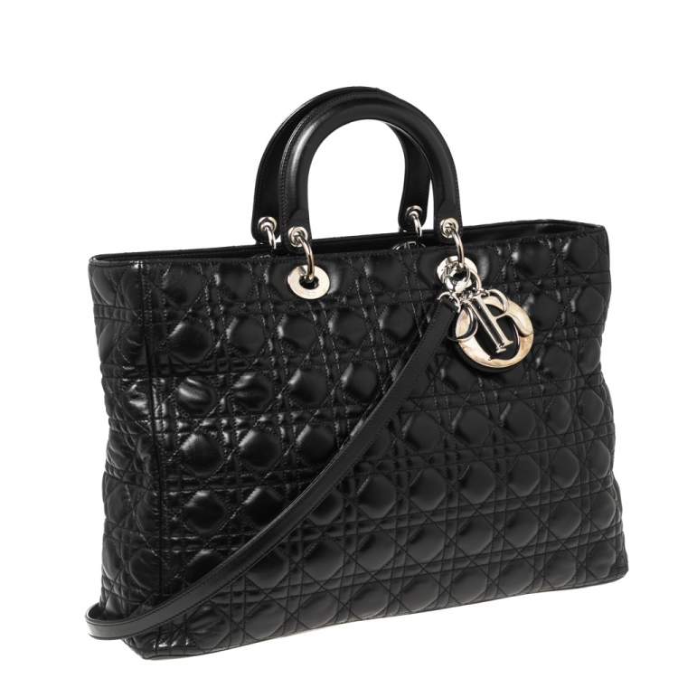 Pre Owned Dior Black Cannage Leather Extra Large Lady Dior Tote