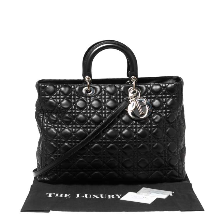 Pre Owned Dior Black Cannage Leather Extra Large Lady Dior Tote