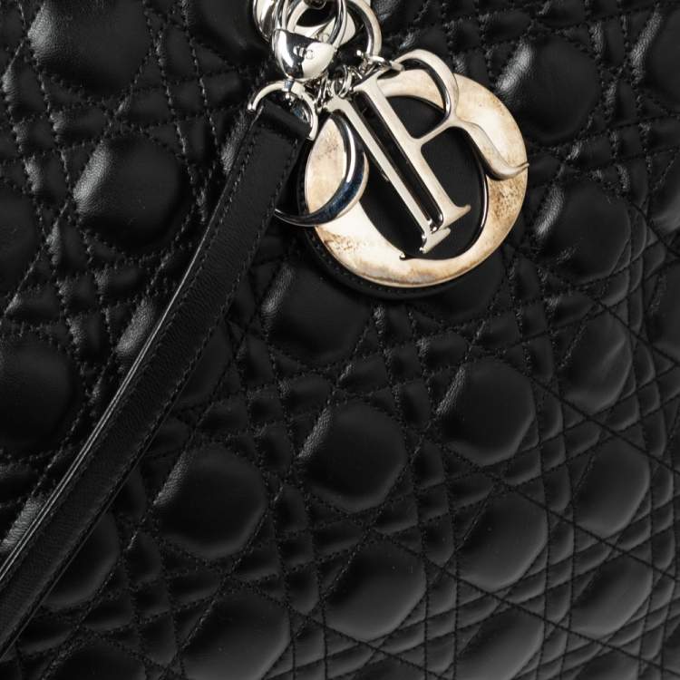 Pre Owned Dior Black Cannage Leather Extra Large Lady Dior Tote