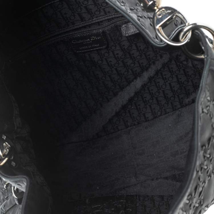 Pre Owned Dior Black Cannage Whipstitch Leather Hobo