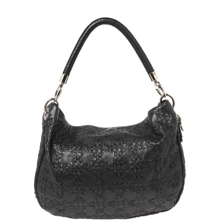 Pre Owned Dior Black Cannage Whipstitch Leather Hobo