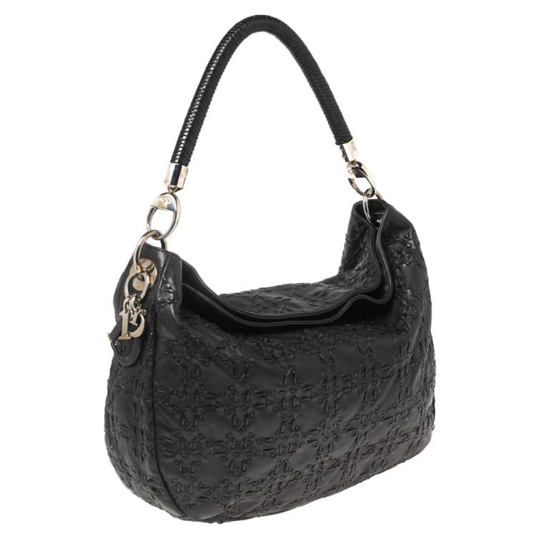 Pre Owned Dior Black Cannage Whipstitch Leather Hobo