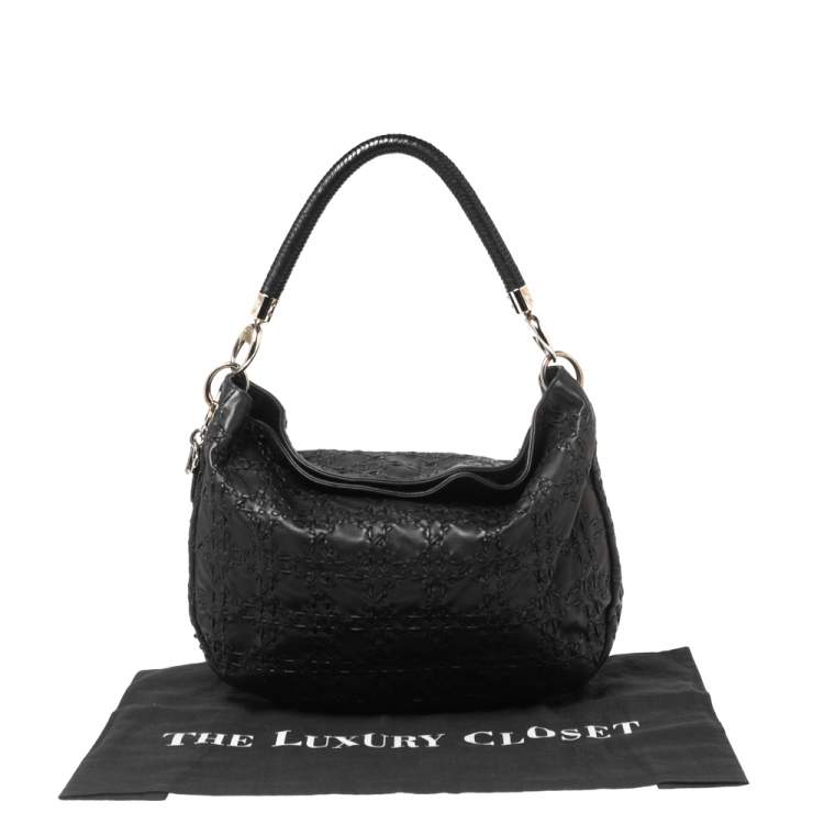 Pre Owned Dior Black Cannage Whipstitch Leather Hobo