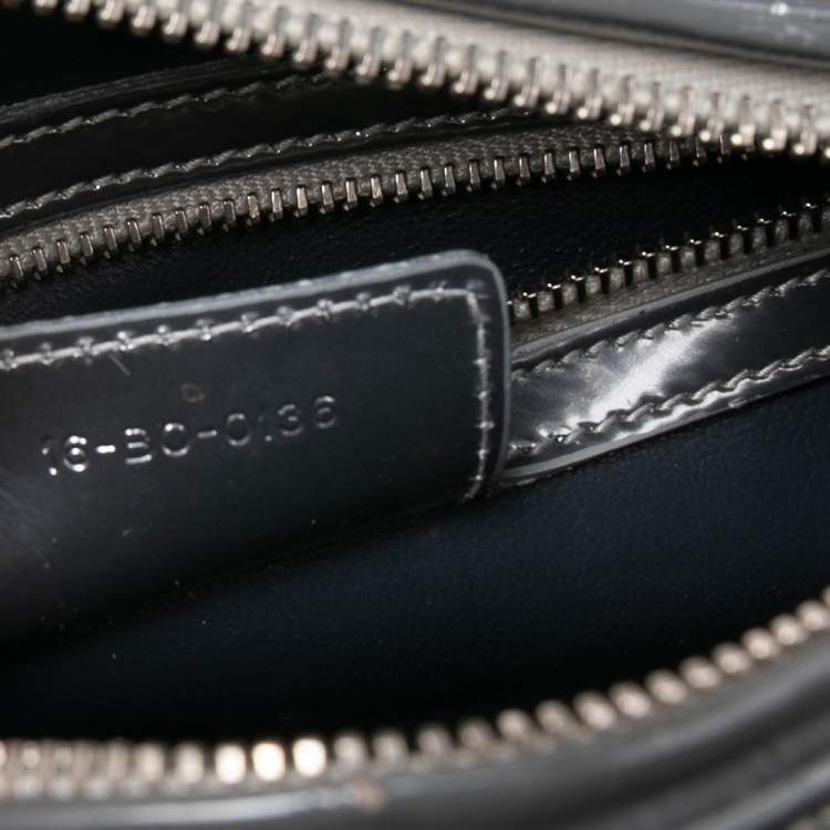 Pre Owned Dior Metallic Silver Micro Cannage Patent Leather Medium Lady Dior Tote