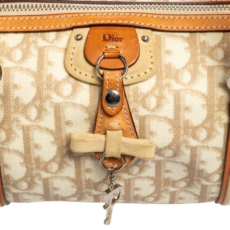 Pre Owned Dior White/Beige Trotter Coated Canvas and Leather Romantique Duffel Bag