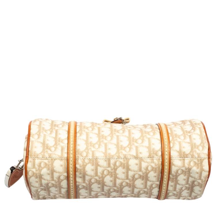 Pre Owned Dior White/Beige Trotter Coated Canvas and Leather Romantique Duffel Bag
