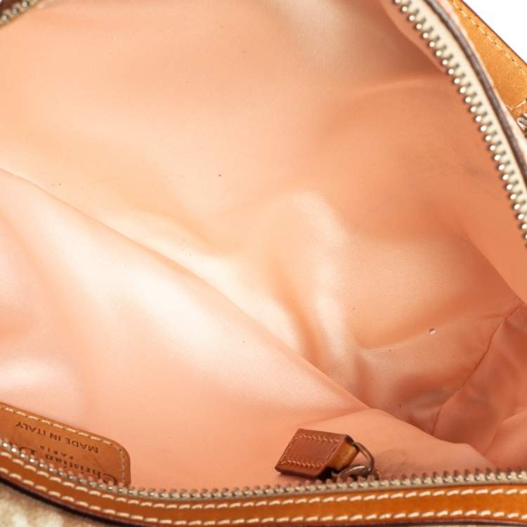 Pre Owned Dior White/Beige Trotter Coated Canvas and Leather Romantique Duffel Bag