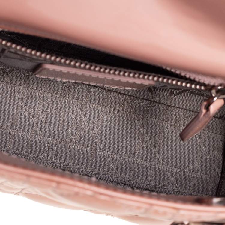 Pre Owned Dior Beige Cannage Patent Leather Mini Lady Dior Tote