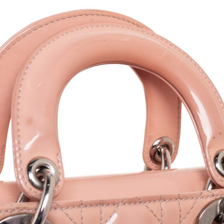 Pre Owned Dior Beige Cannage Patent Leather Mini Lady Dior Tote