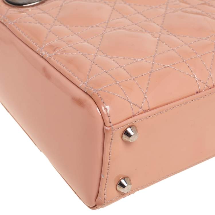 Pre Owned Dior Beige Cannage Patent Leather Mini Lady Dior Tote