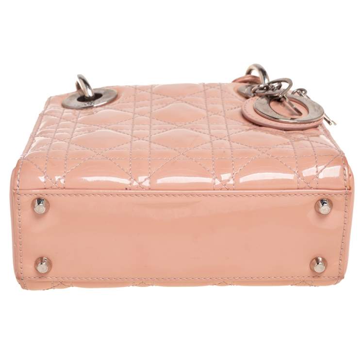 Pre Owned Dior Beige Cannage Patent Leather Mini Lady Dior Tote
