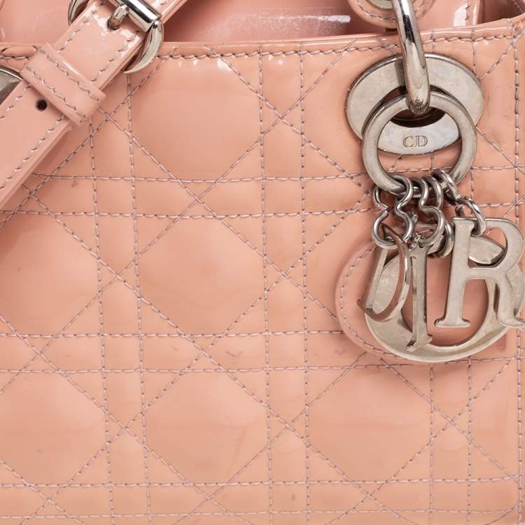 Pre Owned Dior Beige Cannage Patent Leather Mini Lady Dior Tote