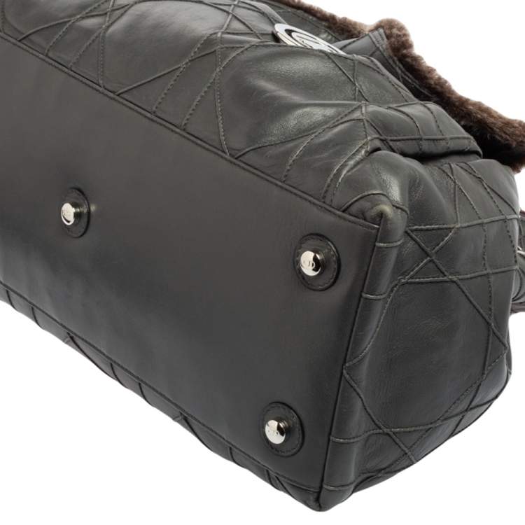Pre Owned Dior Grey Cannage Leather and Fur Le Trente Hobo