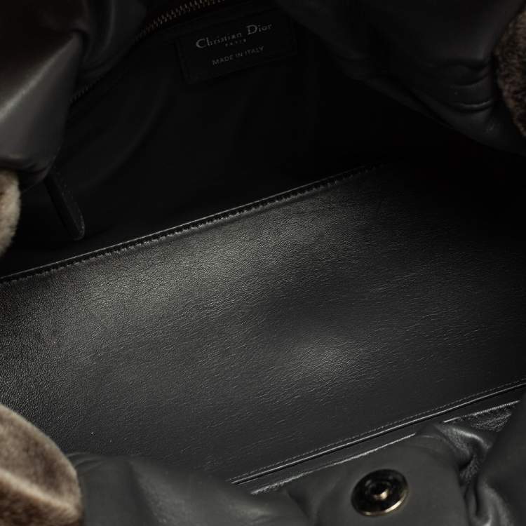 Pre Owned Dior Grey Cannage Leather and Fur Le Trente Hobo