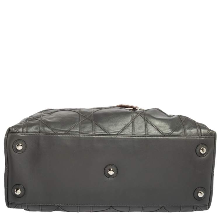 Pre Owned Dior Grey Cannage Leather and Fur Le Trente Hobo