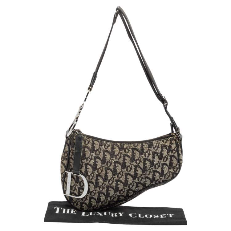 Pre Owned Dior Black Oblique Canvas Trotter Saddle Bag