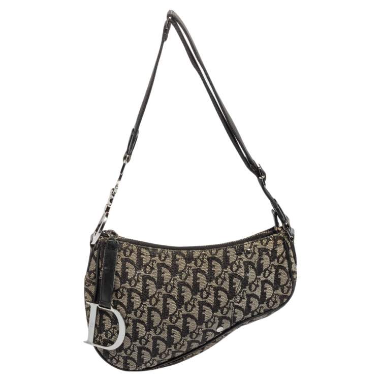 Pre Owned Dior Black Oblique Canvas Trotter Saddle Bag